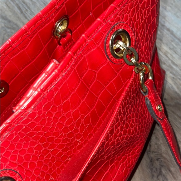 Liz Claiborne Red Crocodile-Embossed Purse/Tote Bag - Picture 7 of 12